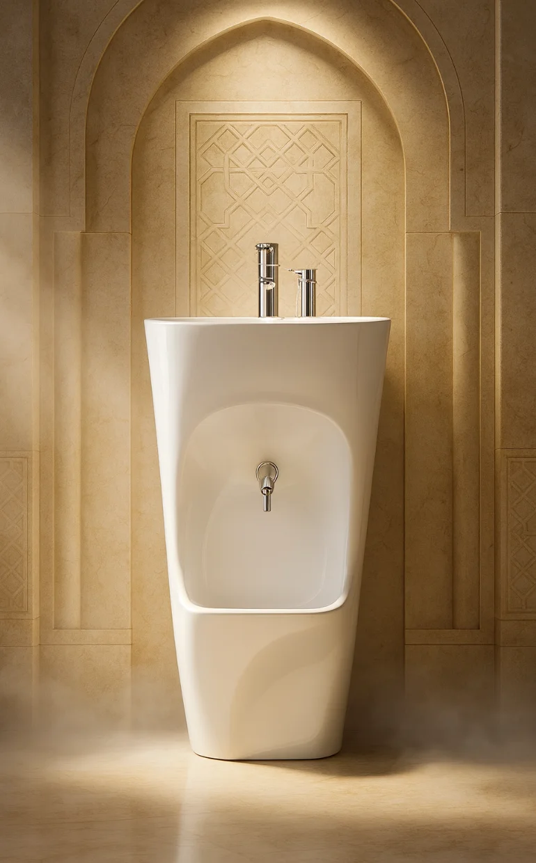 Ceramic Easy Dual Level Wudu Basin with Mixer Tap